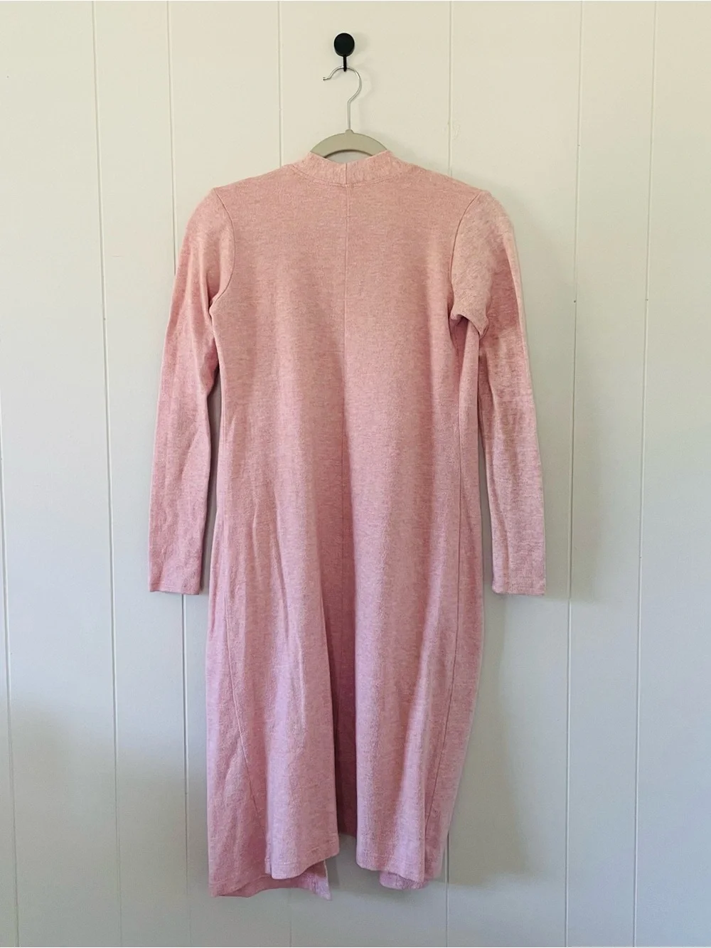 Long Open-Front Pink Cardigan with Pockets